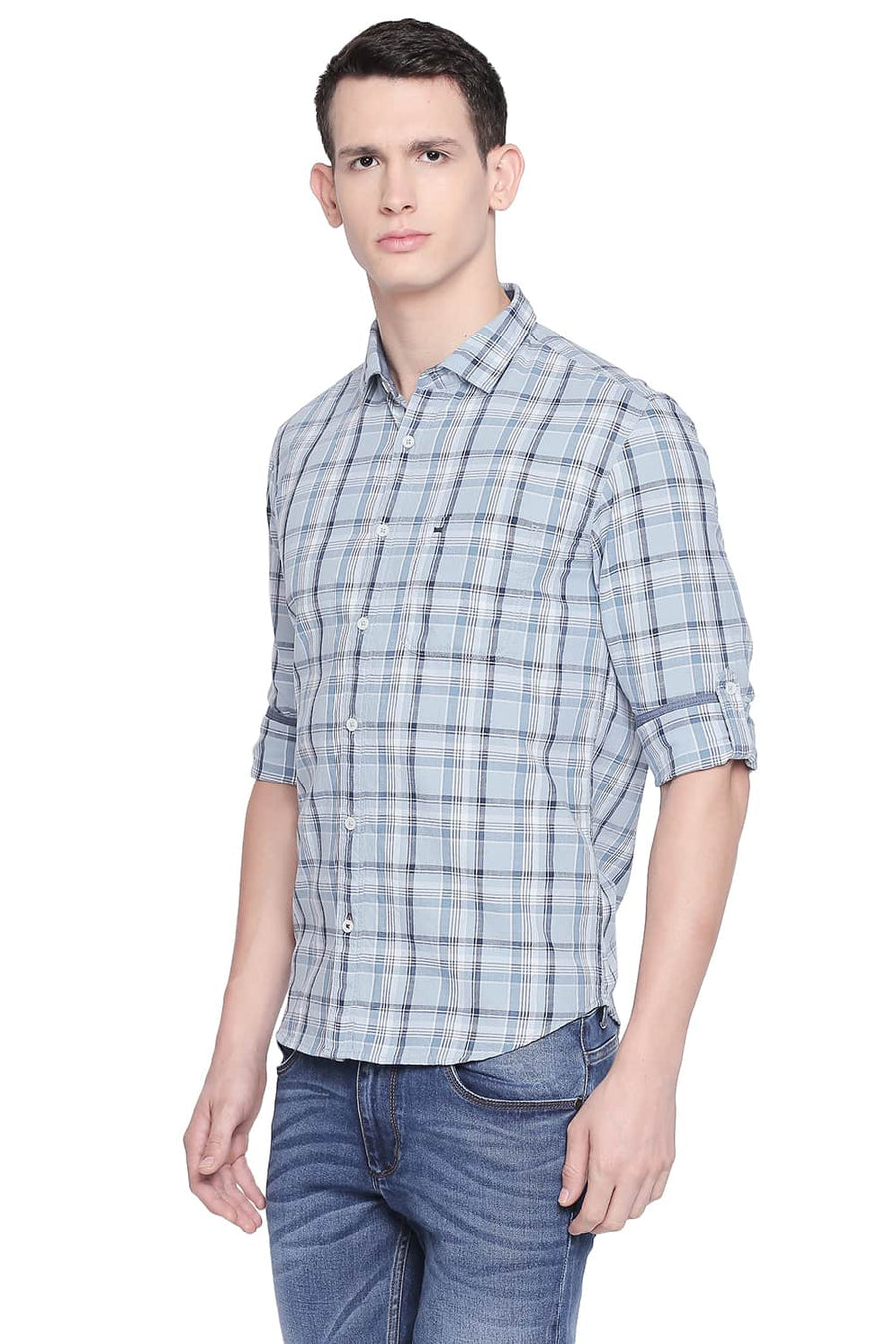 BASICS SLIM FIT SKYWAY BLUE CHECKS SHIRT