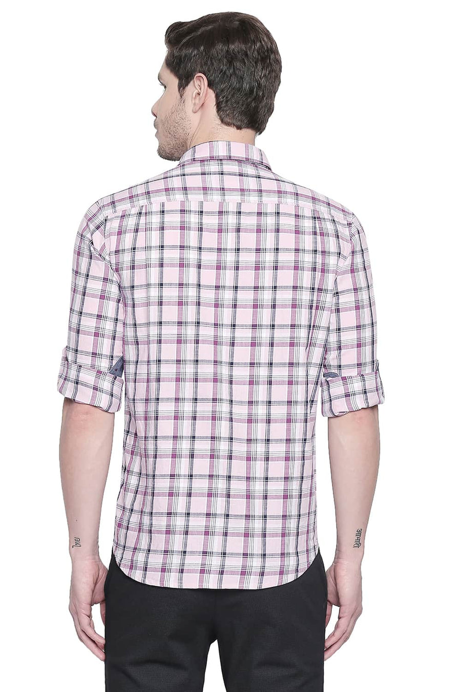 BASICS SLIM FIT PINK MIST CHECKS SHIRT