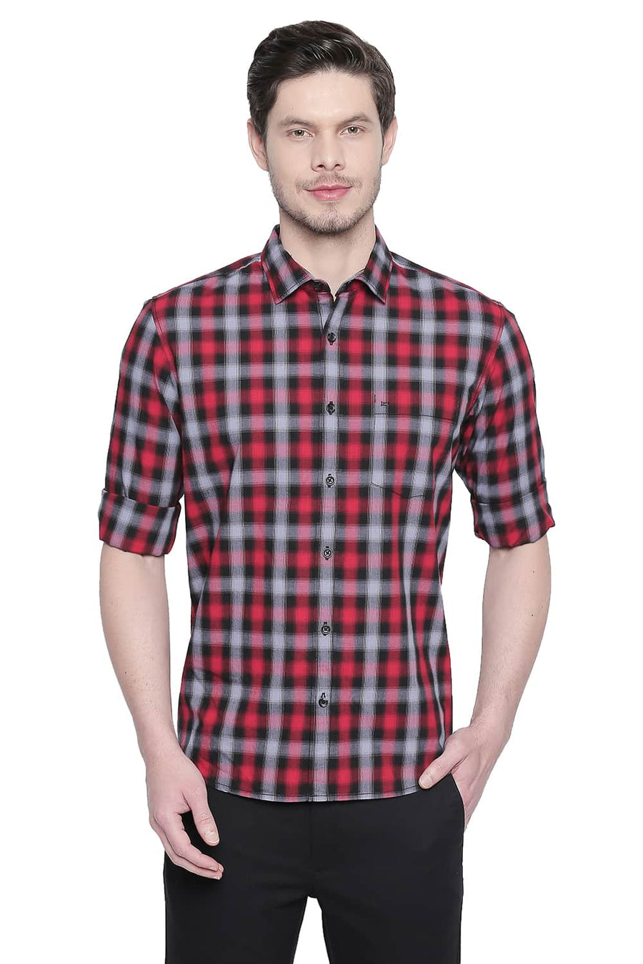 BASICS SLIM FIT HIGH RISK RED CHECKS SHIRT