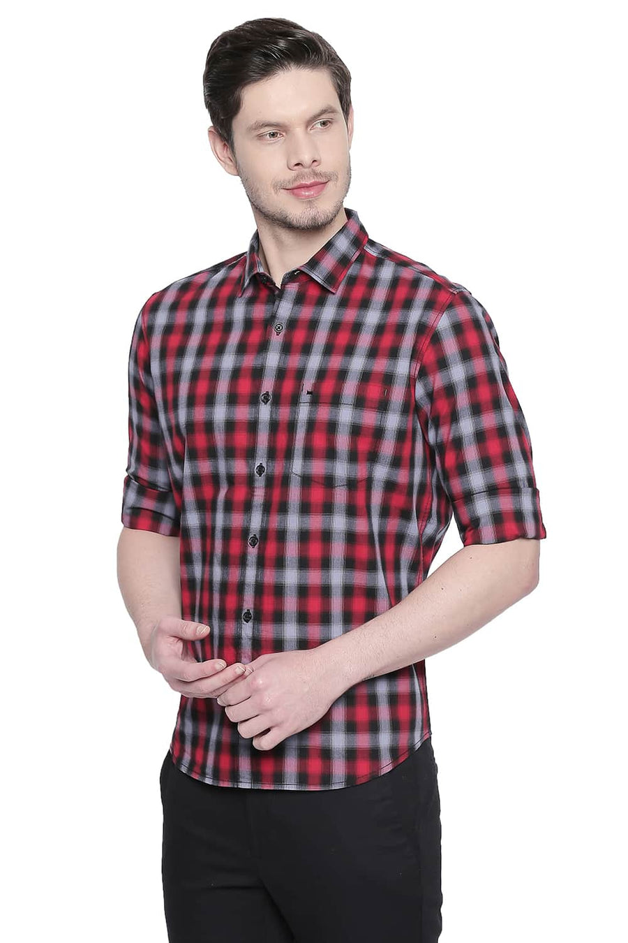 BASICS SLIM FIT HIGH RISK RED CHECKS SHIRT