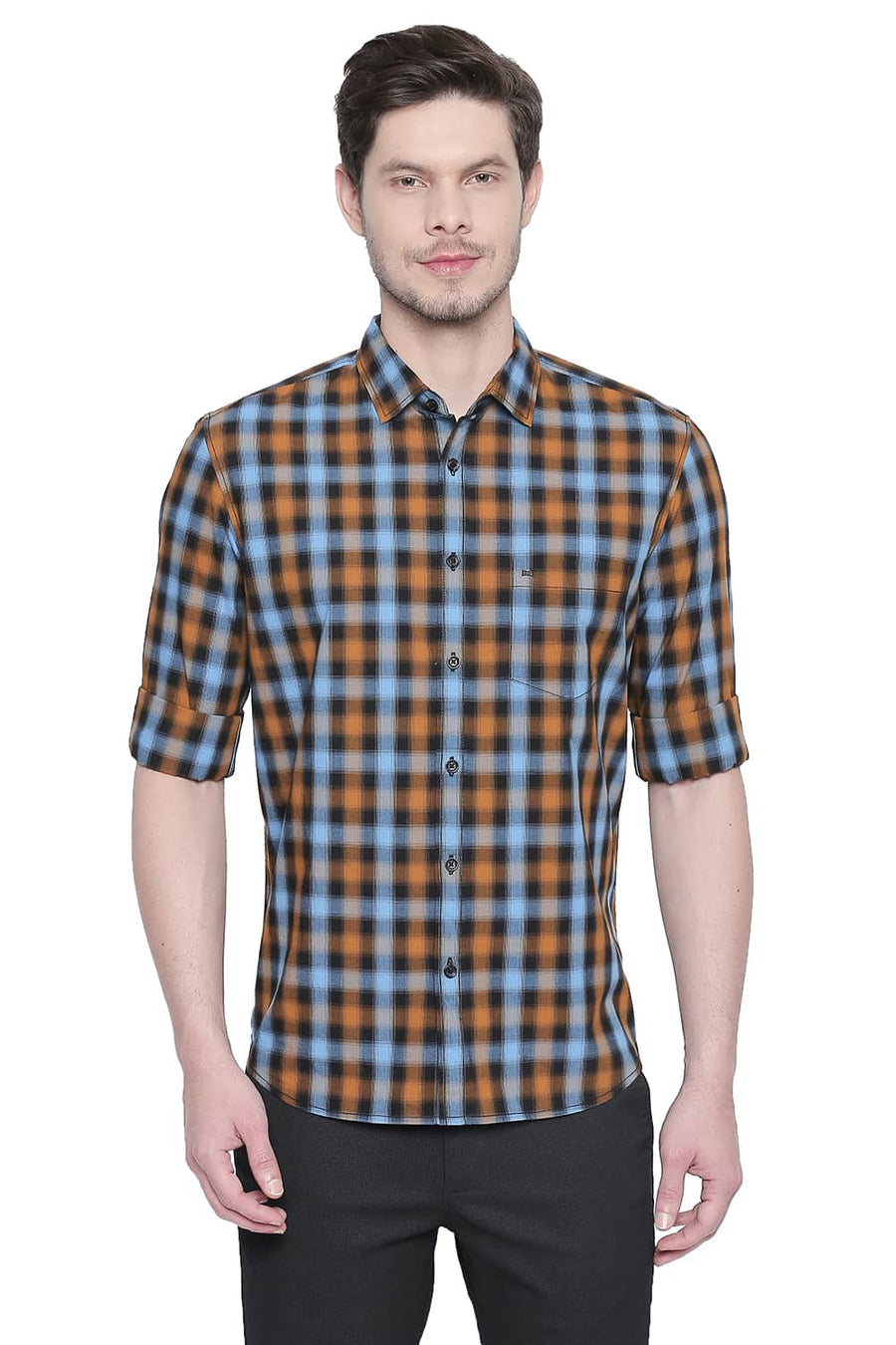 BASICS SLIM FIT GOLDEN YELLOW CHECKS SHIRT