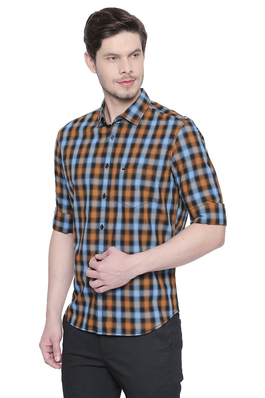 BASICS SLIM FIT GOLDEN YELLOW CHECKS SHIRT
