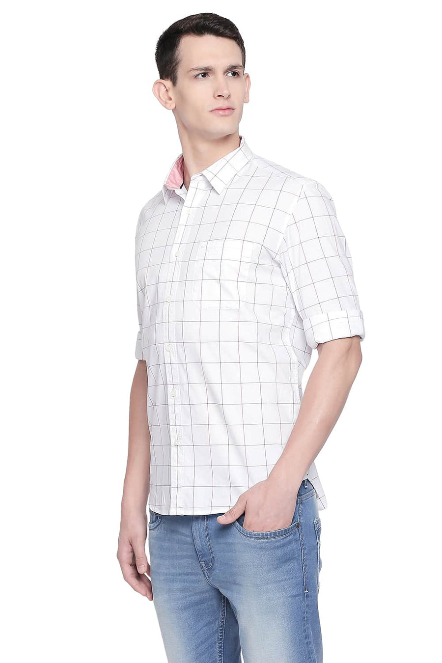 BASICS SLIM FIT CLOUD WHITE CHECKS SHIRT