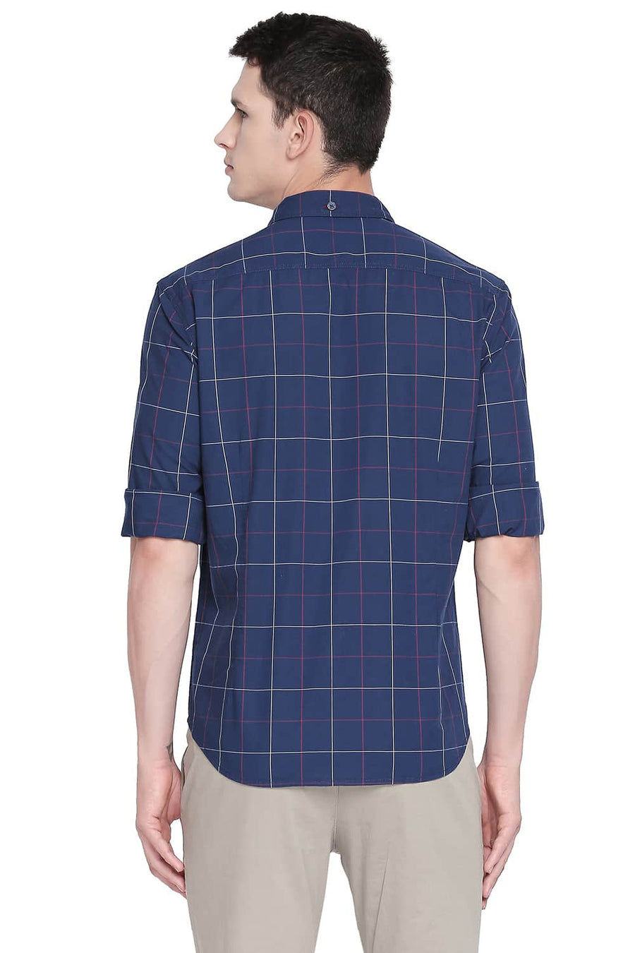 BASICS SLIM FIT ENSIGN NAVY CHECKS SHIRT