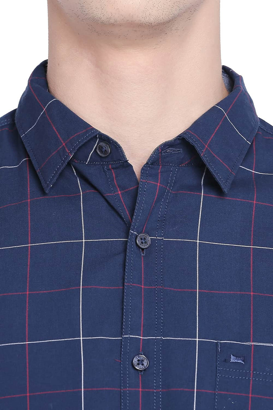 BASICS SLIM FIT ENSIGN NAVY CHECKS SHIRT