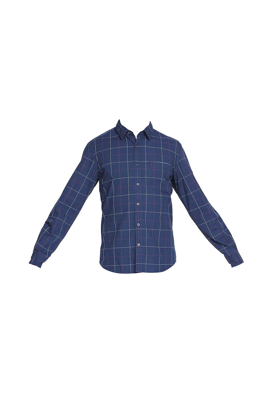 BASICS SLIM FIT ENSIGN NAVY CHECKS SHIRT