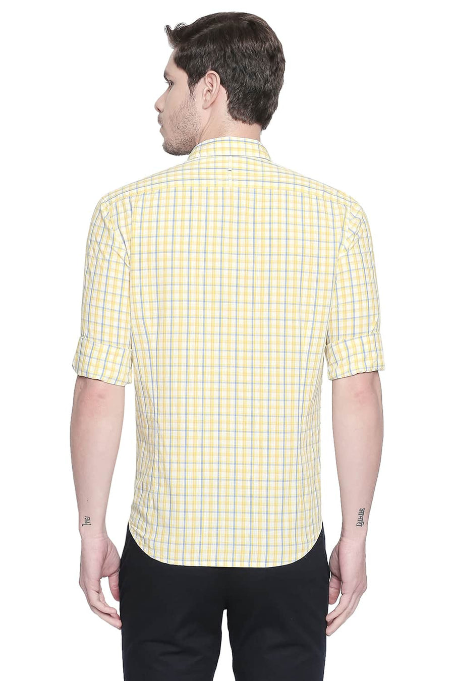 BASICS SLIM FIT PRIMROSE YELLOW CHECKS SHIRT