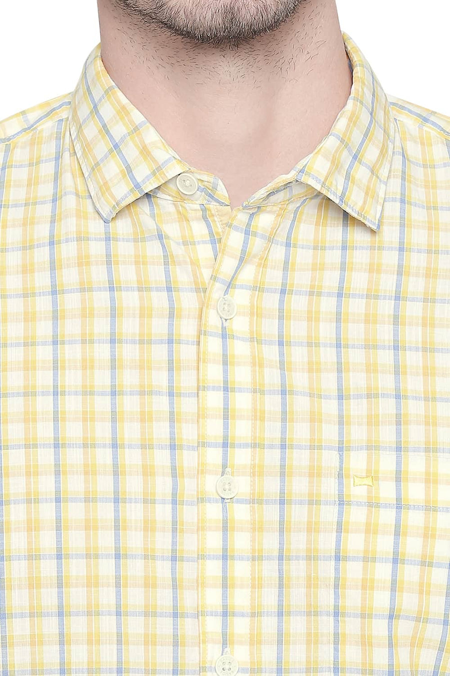 BASICS SLIM FIT PRIMROSE YELLOW CHECKS SHIRT