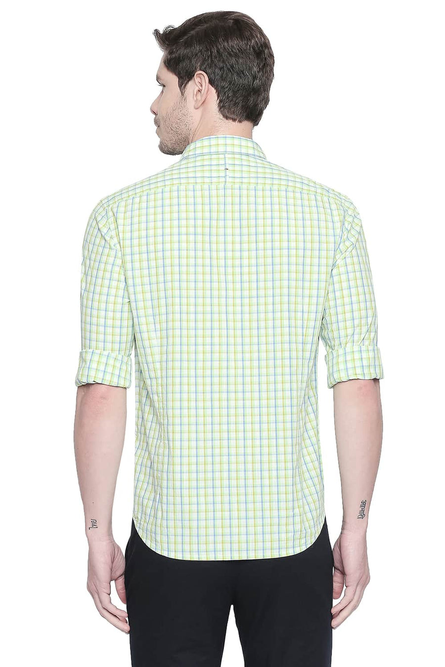 BASICS SLIM FIT PARADISE GREEN CHECKS SHIRT
