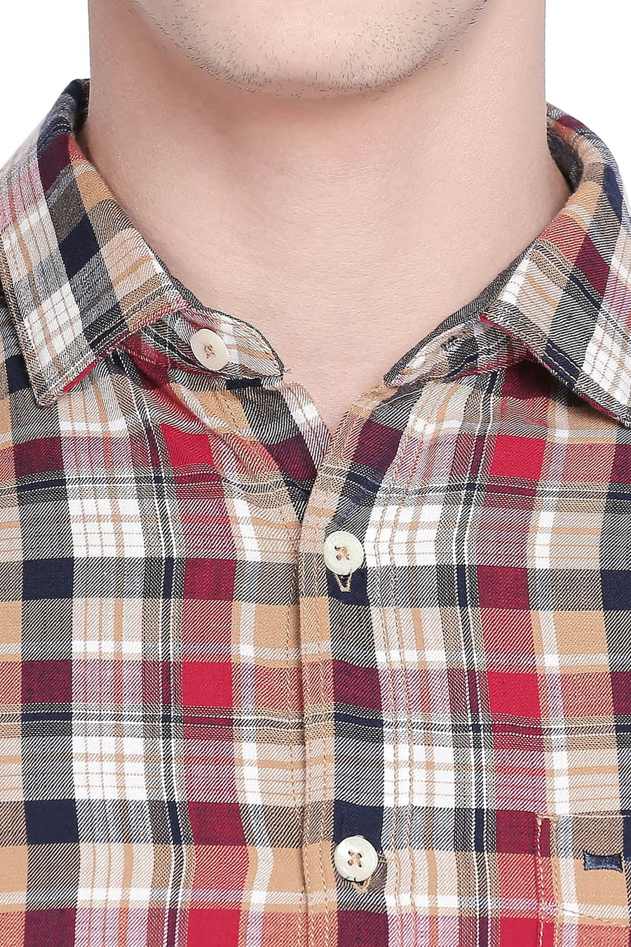 BASICS SLIM FIT TAN BROWN CHECKS SHIRT