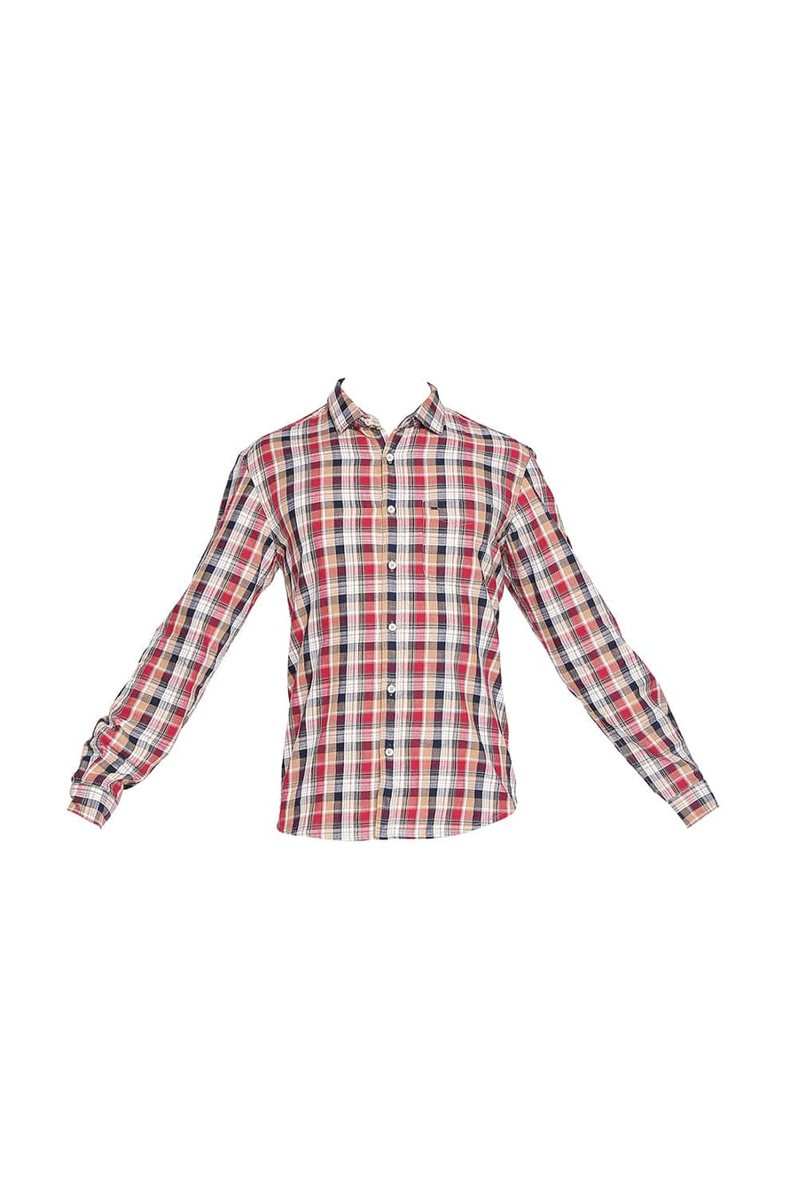 BASICS SLIM FIT TAN BROWN CHECKS SHIRT