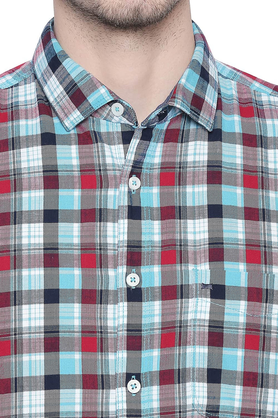 BASICS SLIM FIT PEACOCK BLUE CHECKS SHIRT