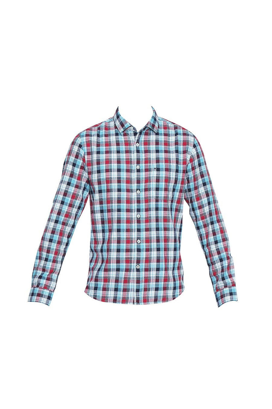 BASICS SLIM FIT PEACOCK BLUE CHECKS SHIRT