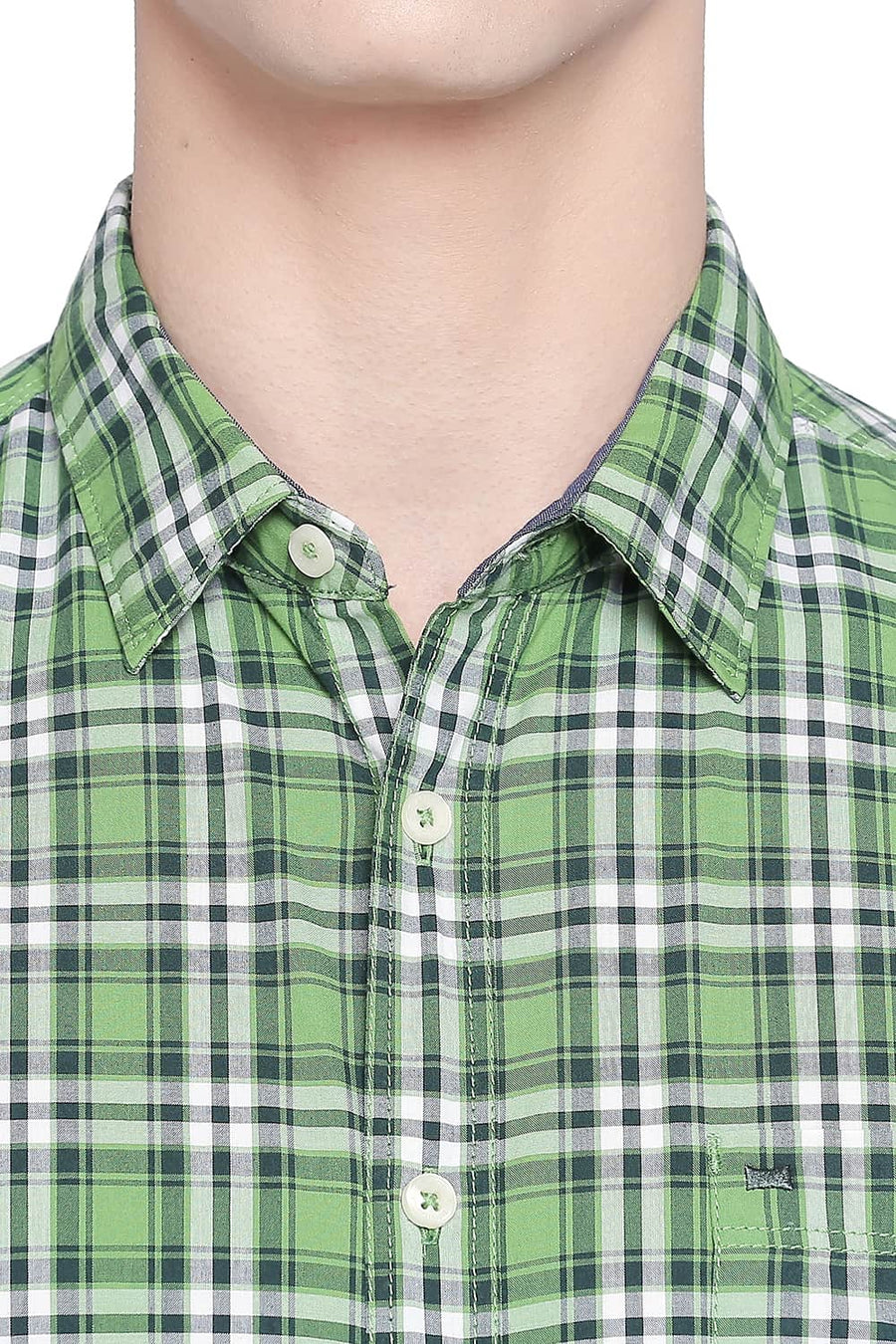 BASICS SLIM FIT LIME GREEN CHECKS SHIRT