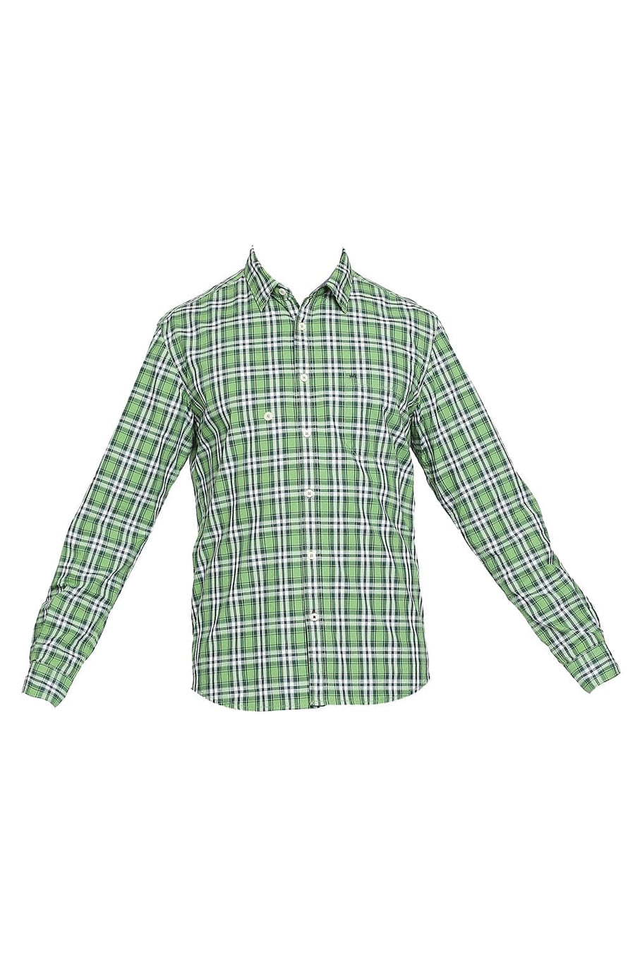 BASICS SLIM FIT LIME GREEN CHECKS SHIRT