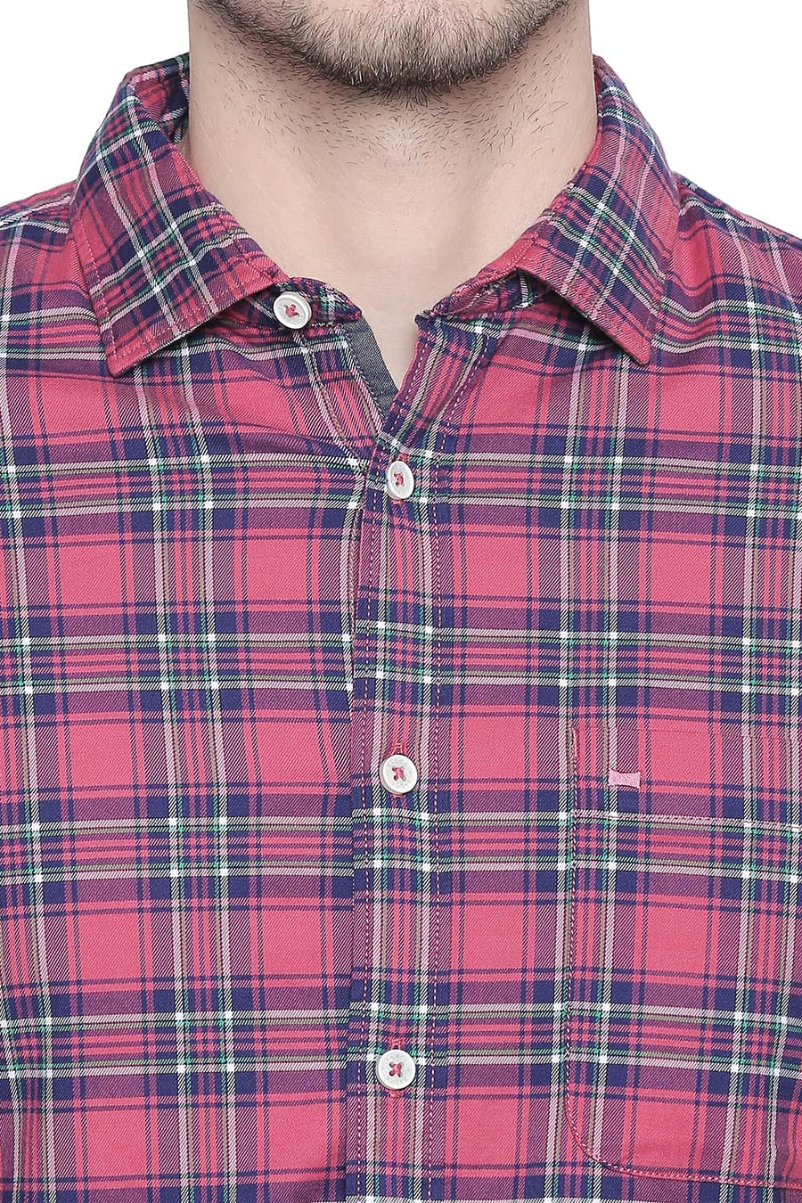 BASICS SLIM FIT CLARET RED STRETCH CHECKS SHIRT