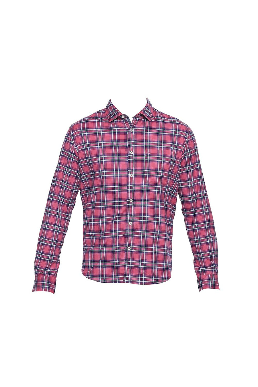 BASICS SLIM FIT CLARET RED STRETCH CHECKS SHIRT