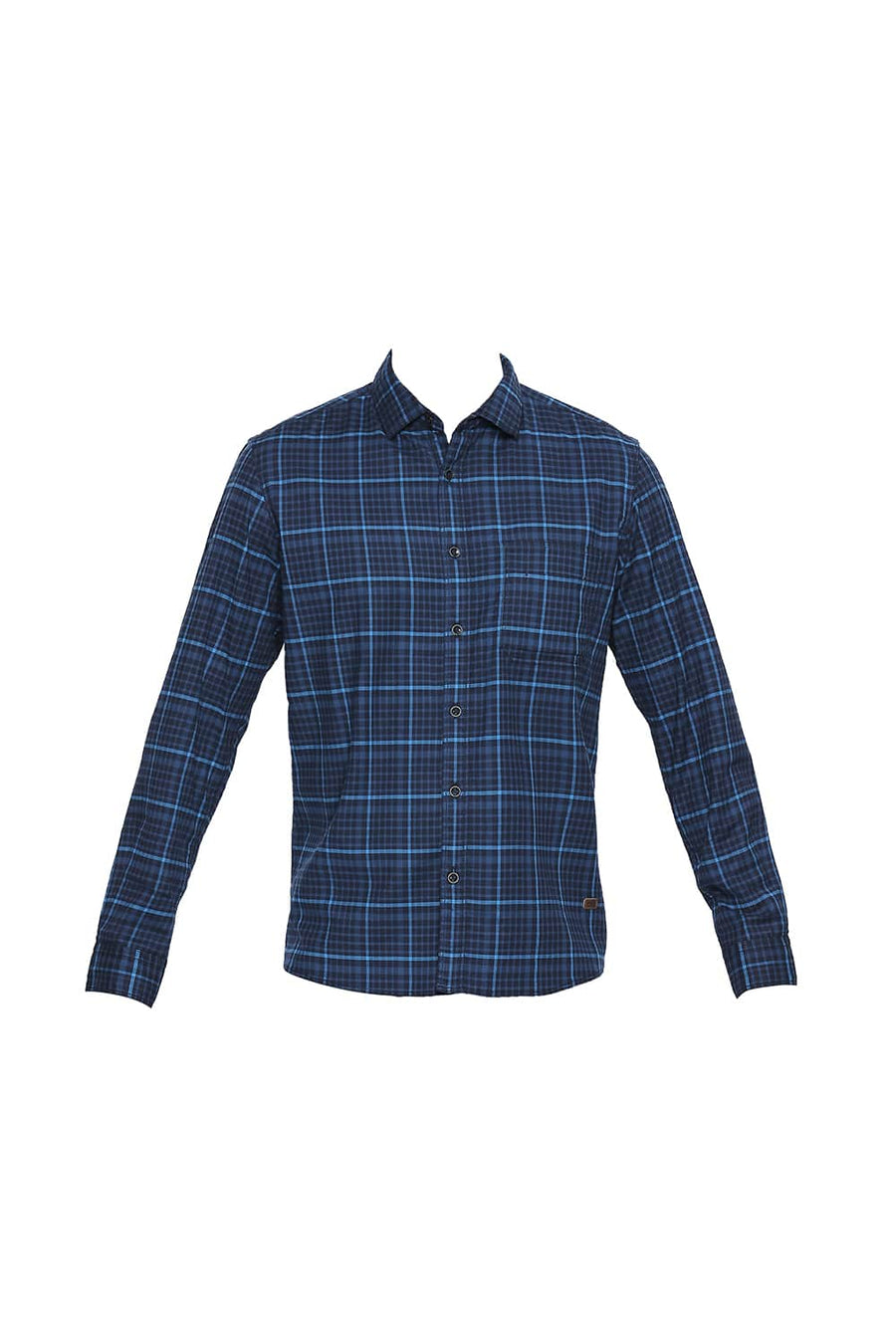 BASICS SLIM FIT HAWAIIAN BLUE STRETCH CHECKS SHIRT