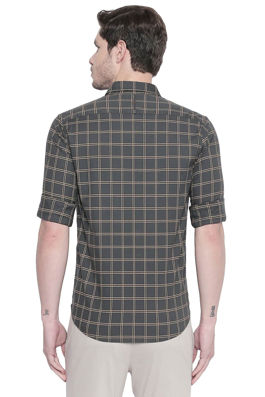 BASICS SLIM FIT ROSIN STRETCH CHECKS SHIRT
