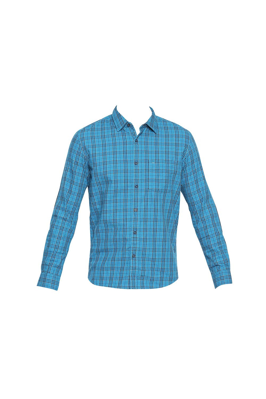 BASICS SLIM FIT ENAMEL BLUE TWILL CHECKS SHIRT