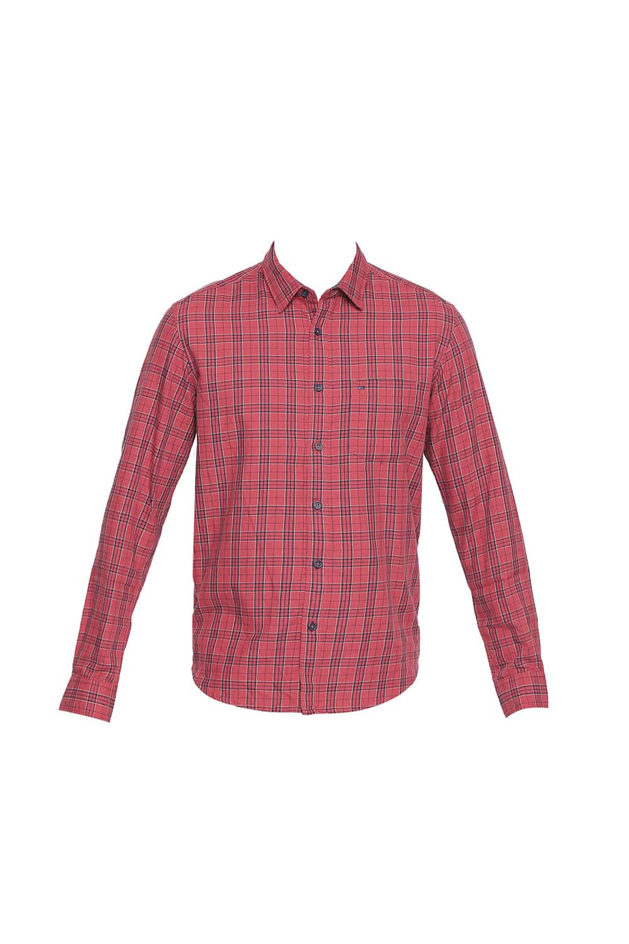 BASICS SLIM FIT CRANBERRY RED TWILL CHECKS SHIRT