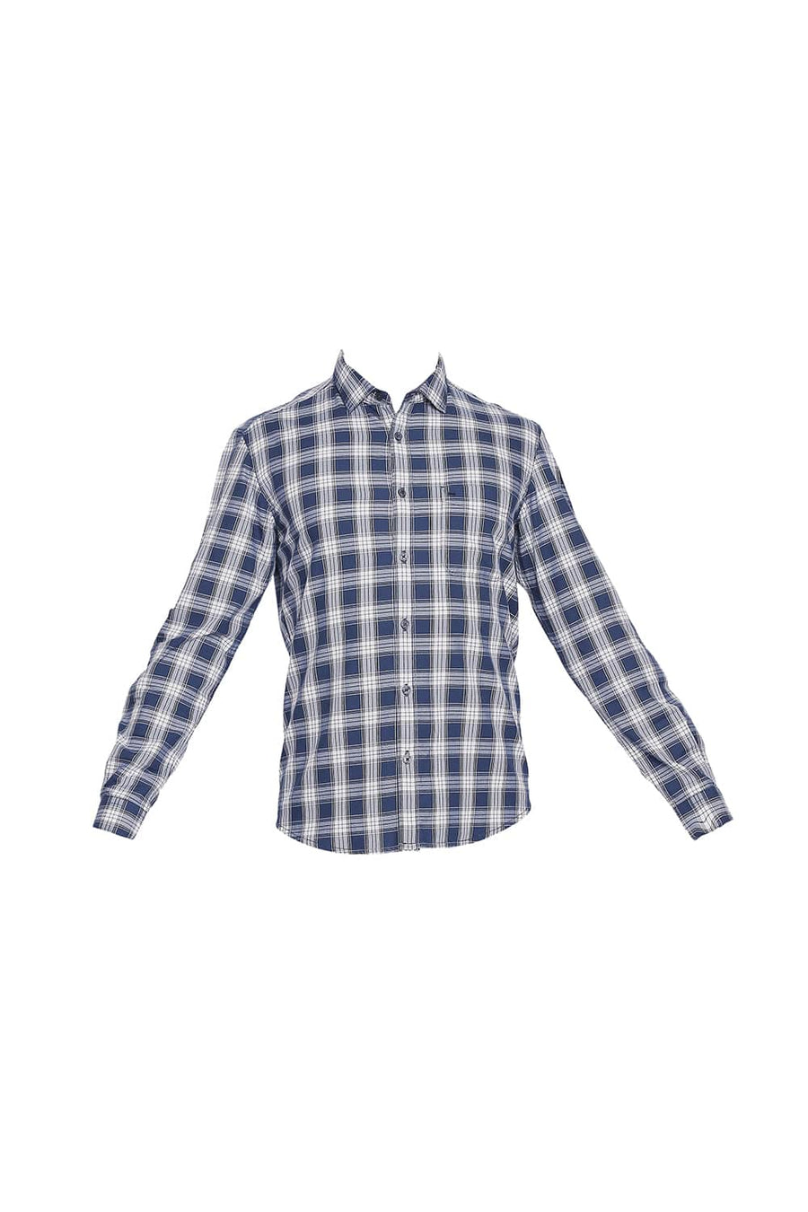 BASICS SLIM FIT ENSIGN BLUE TWILL CHECKS SHIRT