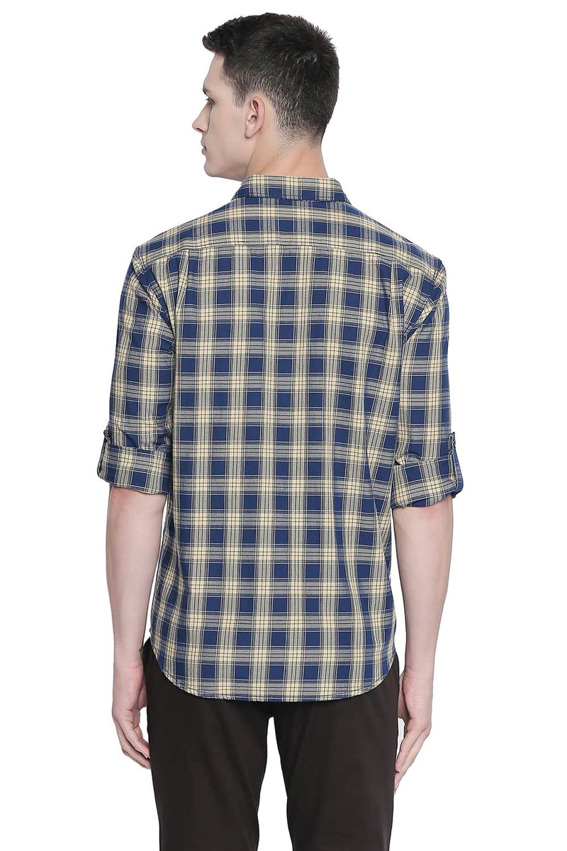 BASICS SLIM FIT TWILL CHECKS SHIRT