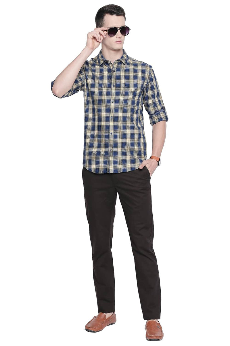 BASICS SLIM FIT TWILL CHECKS SHIRT