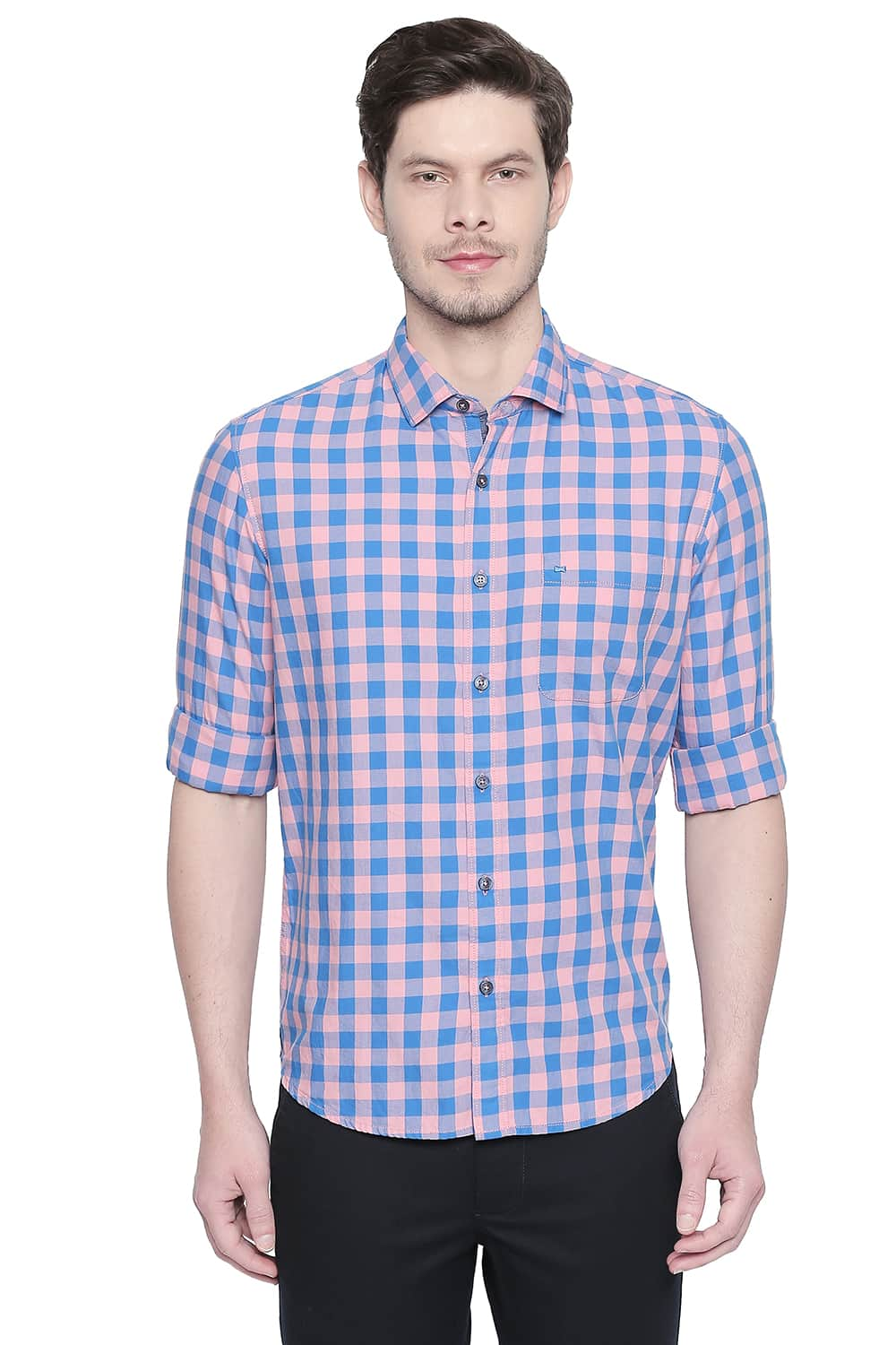 BASICS SLIM FIT TWILL CHECKS SHIRT