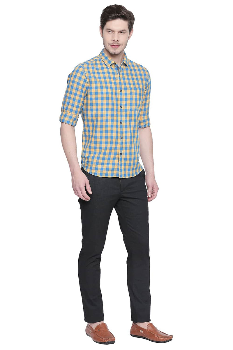 BASICS SLIM FIT TWILL CHECKS SHIRT