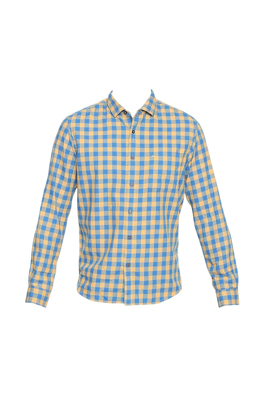 BASICS SLIM FIT BEESWAX YELLOW TWILL CHECKS SHIRT