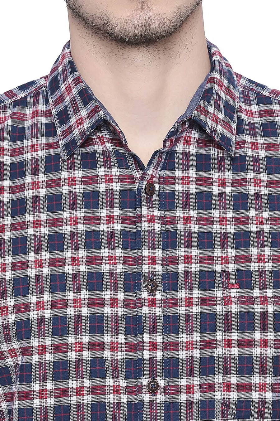 BASICS SLIM FIT CHERRY RED STRETCH CHECKS SHIRT