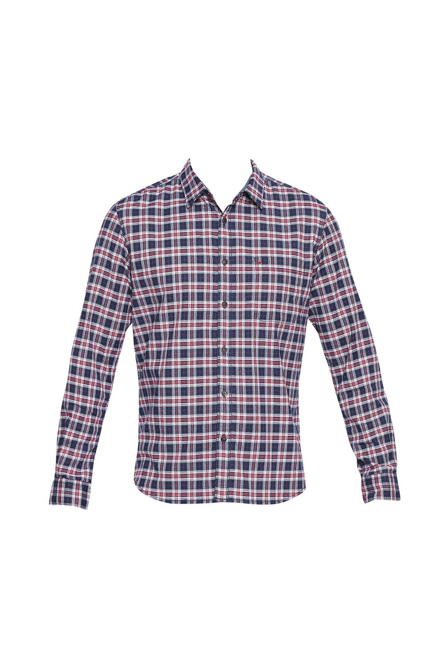 BASICS SLIM FIT CHERRY RED STRETCH CHECKS SHIRT