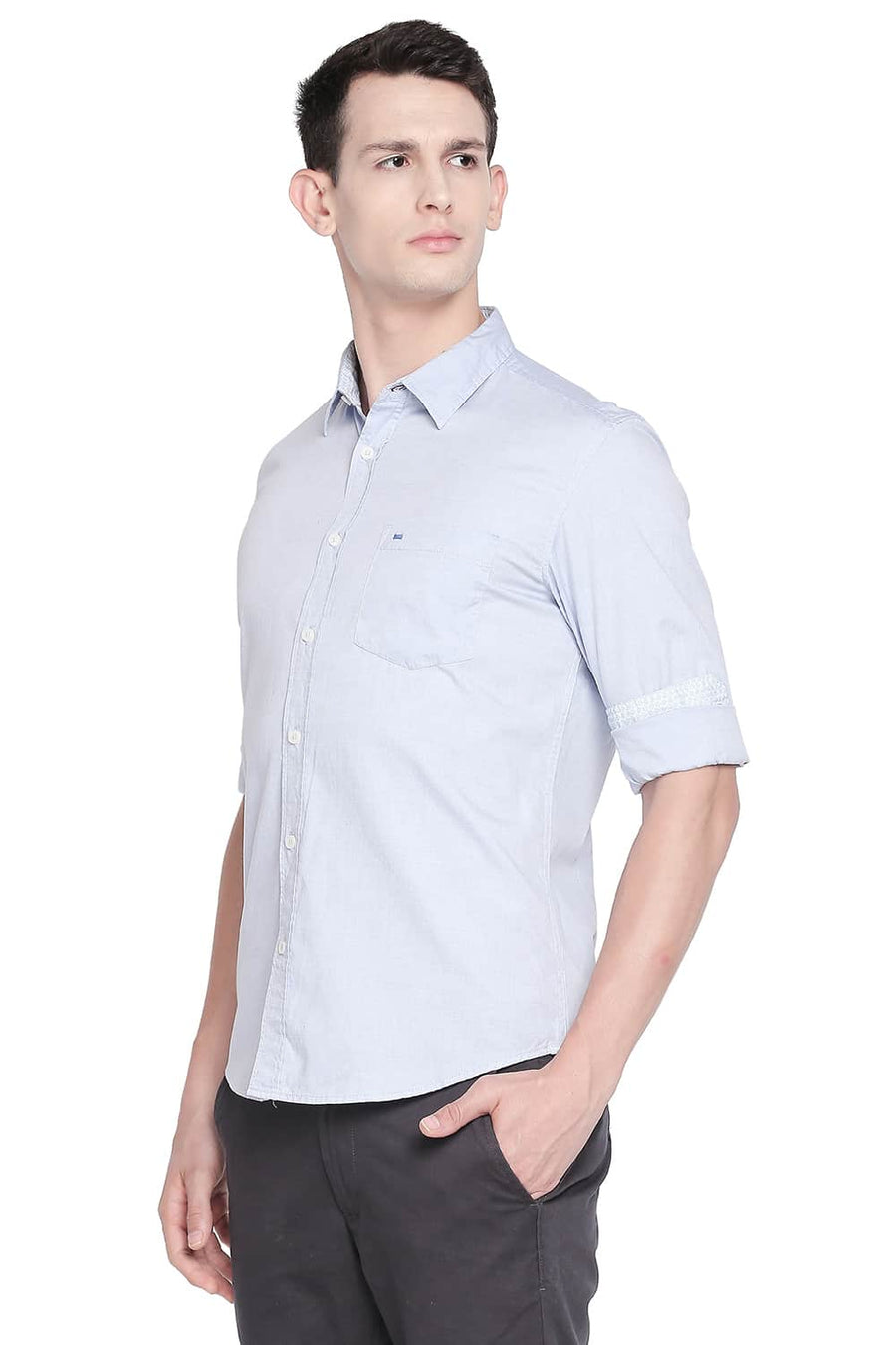 BASICS SLIM FIT POWDER BLUE OXFORD SHIRT