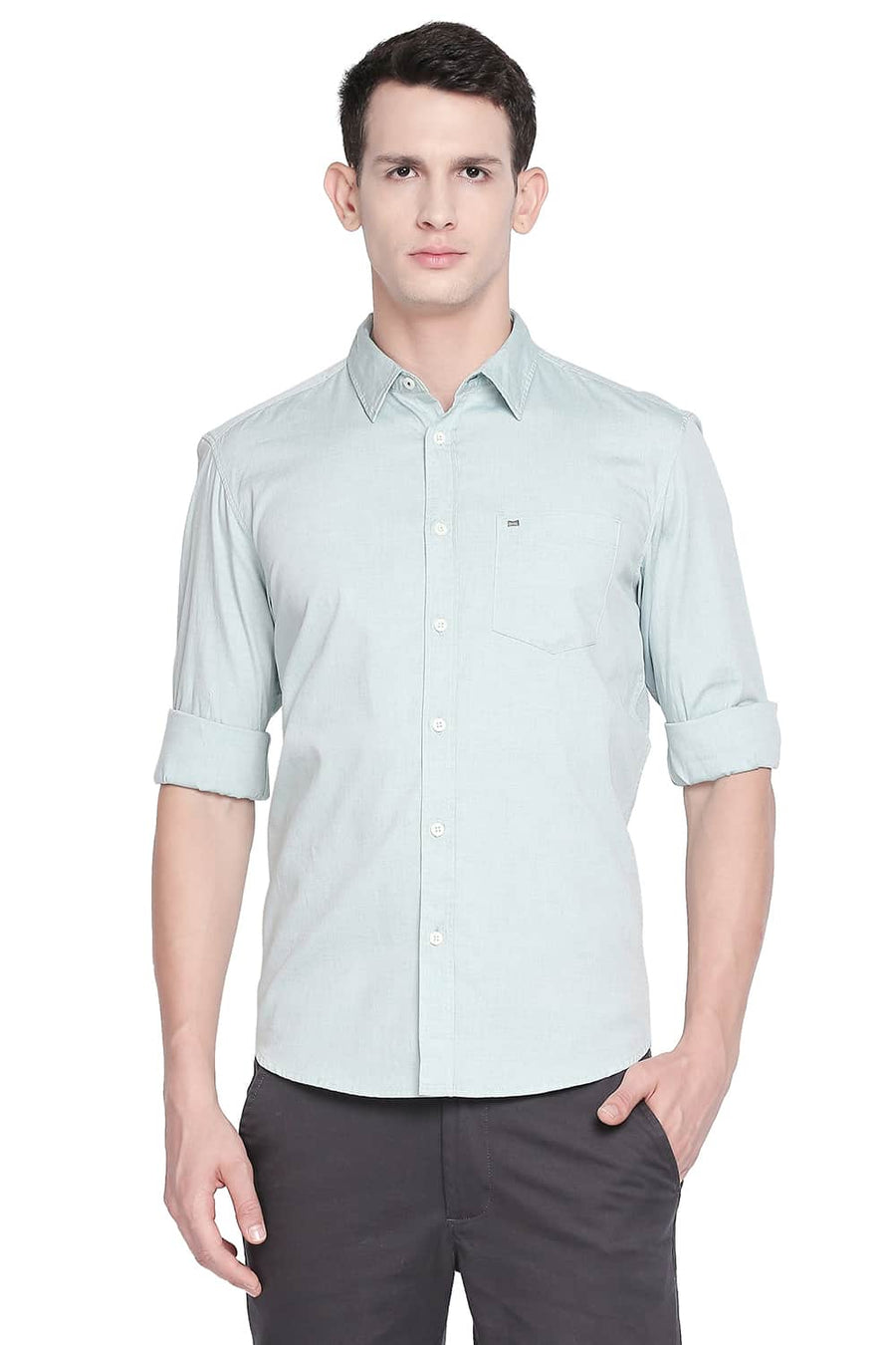 BASICS SLIM FIT DUSTY GREEN OXFORD SHIRT