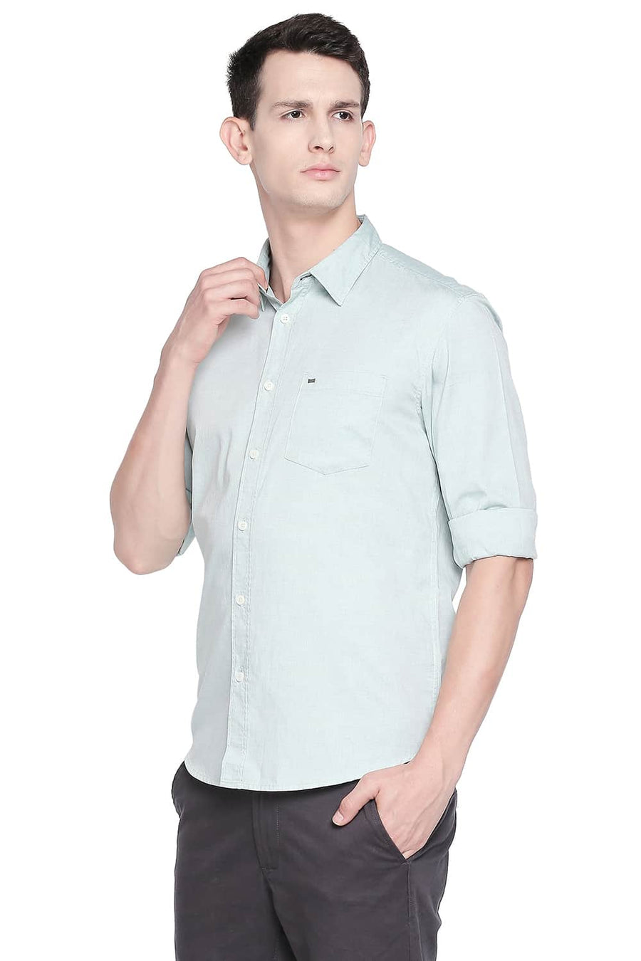 BASICS SLIM FIT DUSTY GREEN OXFORD SHIRT