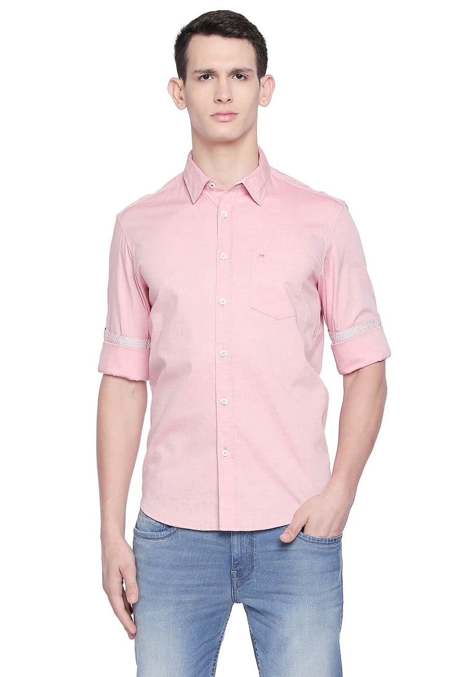 BASICS SLIM FIT PEACH RED OXFORD SHIRT