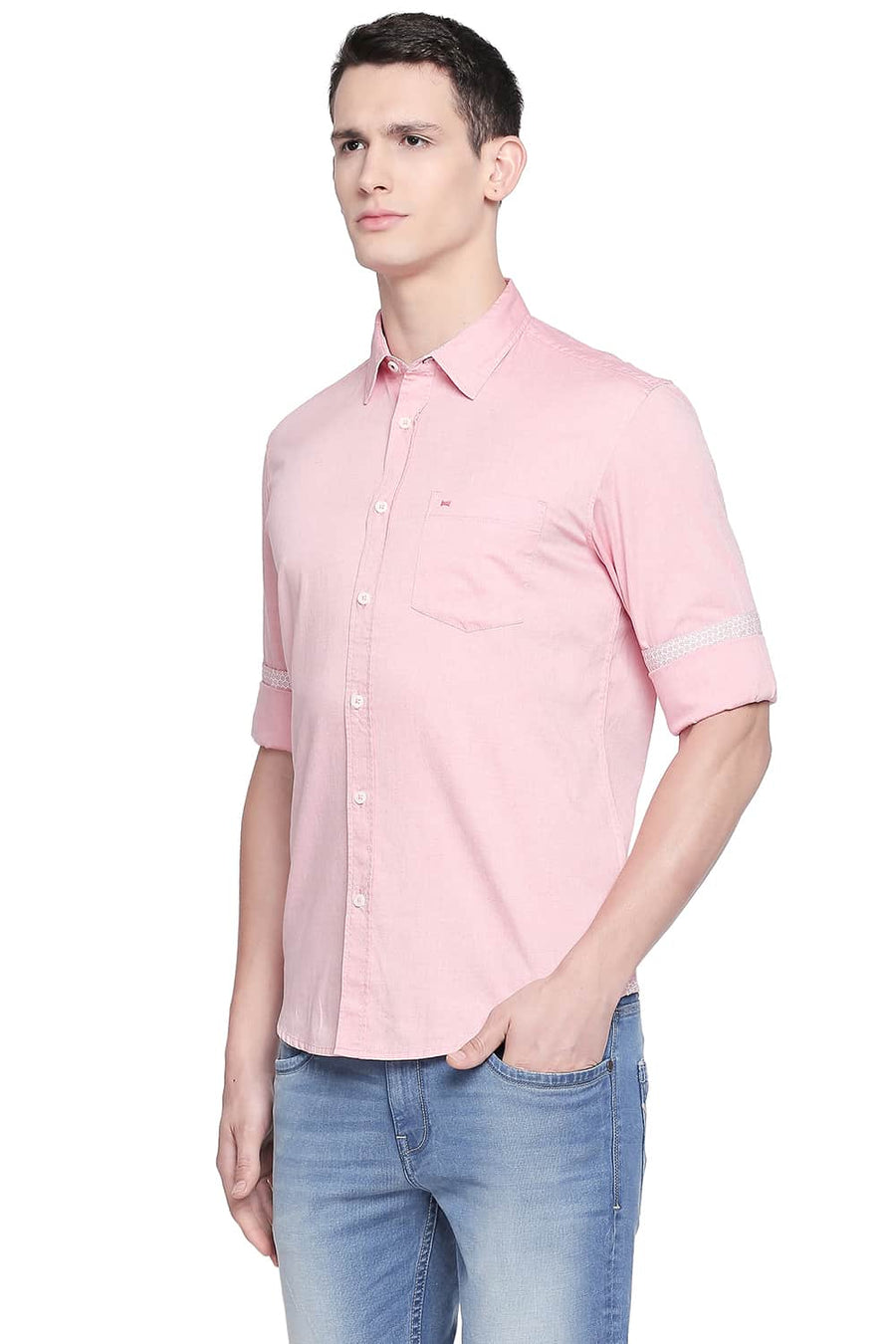BASICS SLIM FIT PEACH RED OXFORD SHIRT