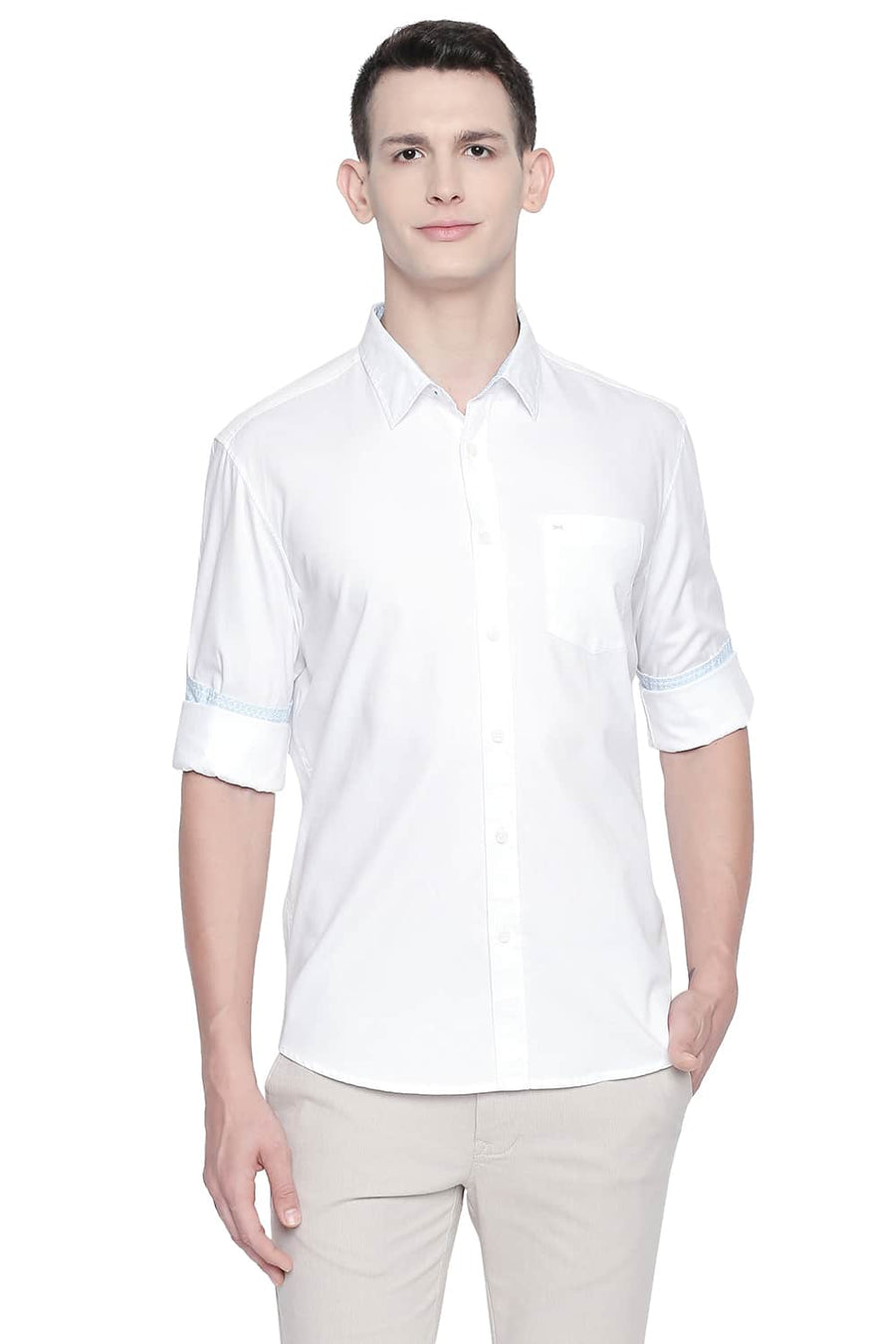 BASICS SLIM FIT BRIGHT WHITE OXFORD SHIRT