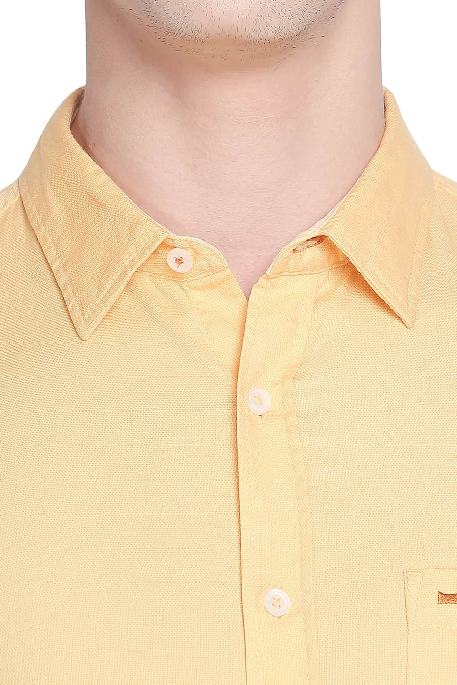 BASICS SLIM FIT CREAM YELLOW DOBBY SHIRT