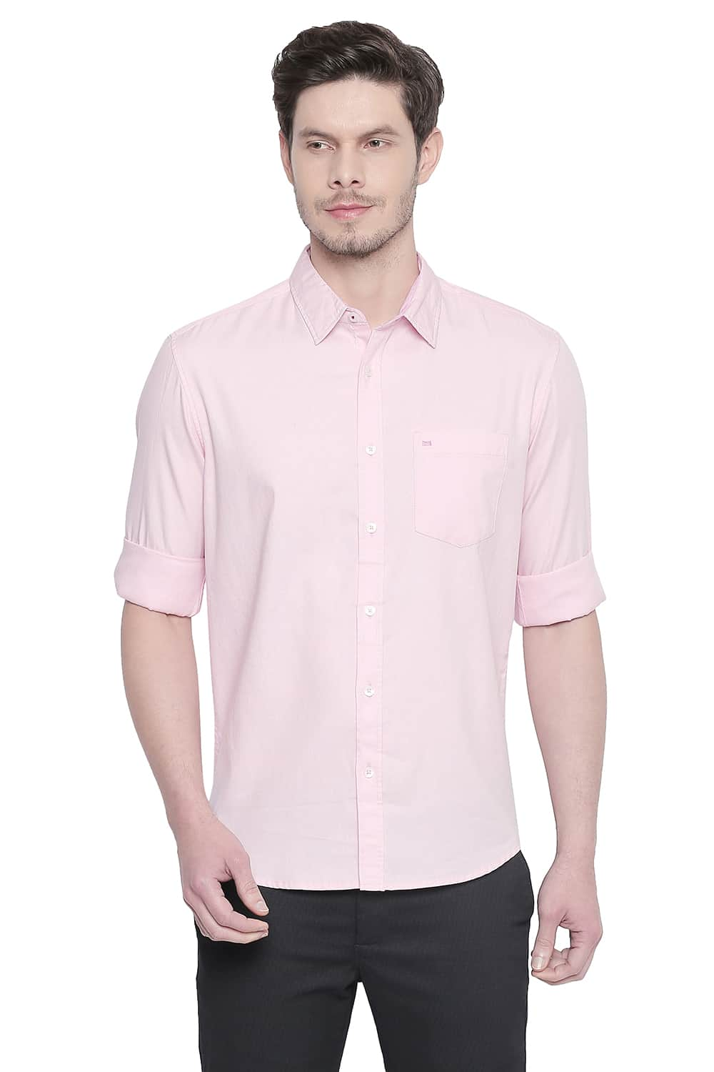 BASICS SLIM FIT DOBBY SHIRT