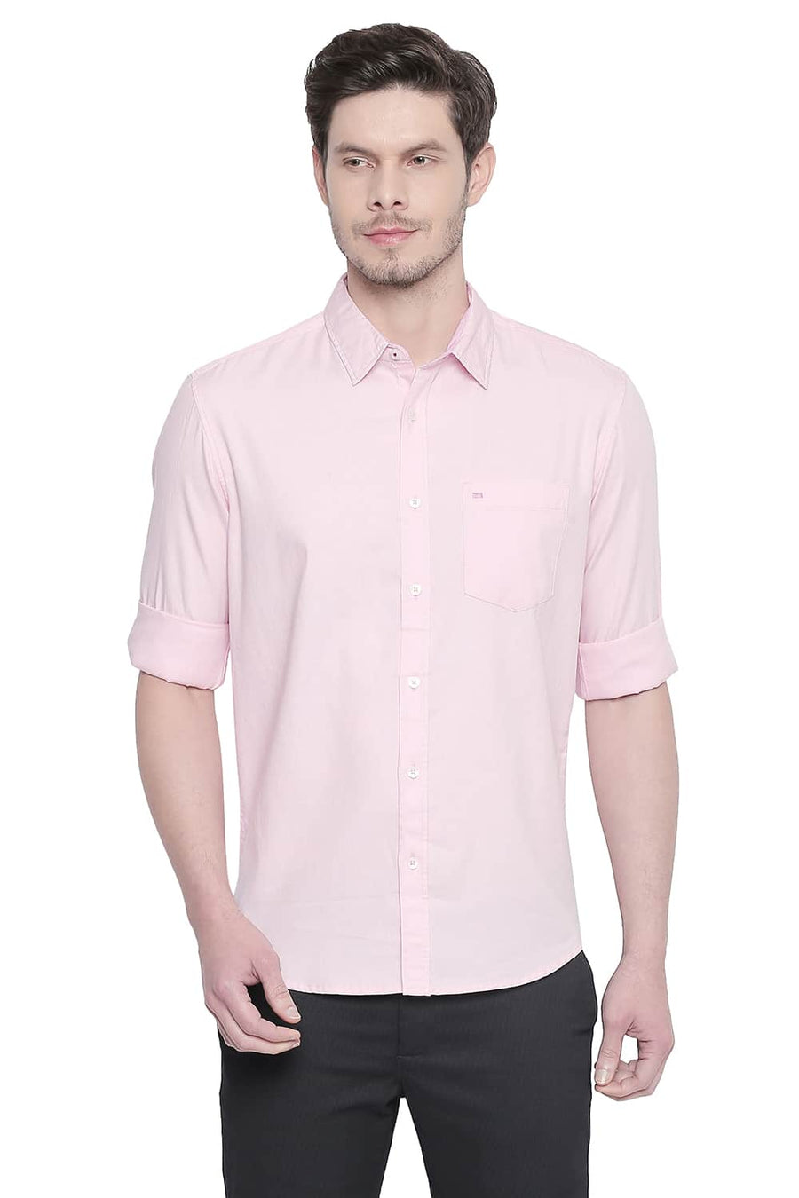 BASICS SLIM FIT FAIRY TALE PINK DOBBY SHIRT