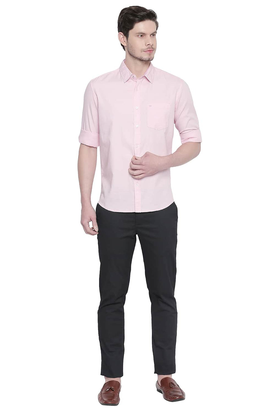 BASICS SLIM FIT FAIRY TALE PINK DOBBY SHIRT