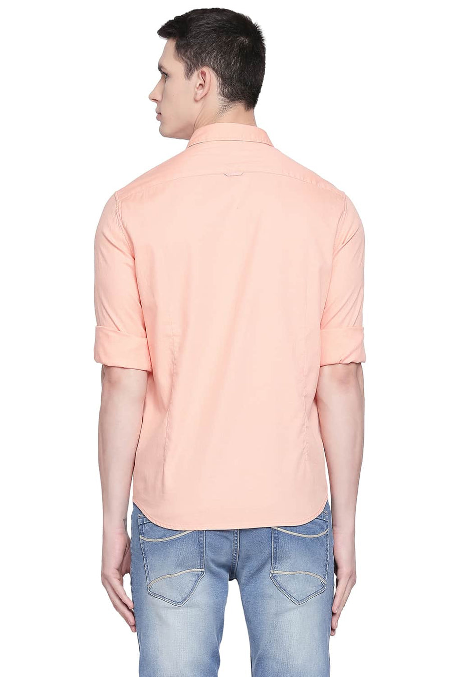BASICS SLIM FIT CANTELOUPE ORANGE DOBBY SHIRT