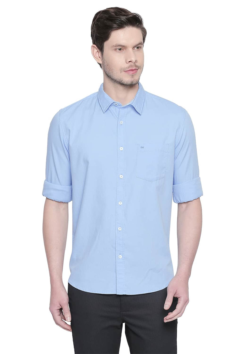 BASICS SLIM FIT BOY BLUE DOBBY SHIRT