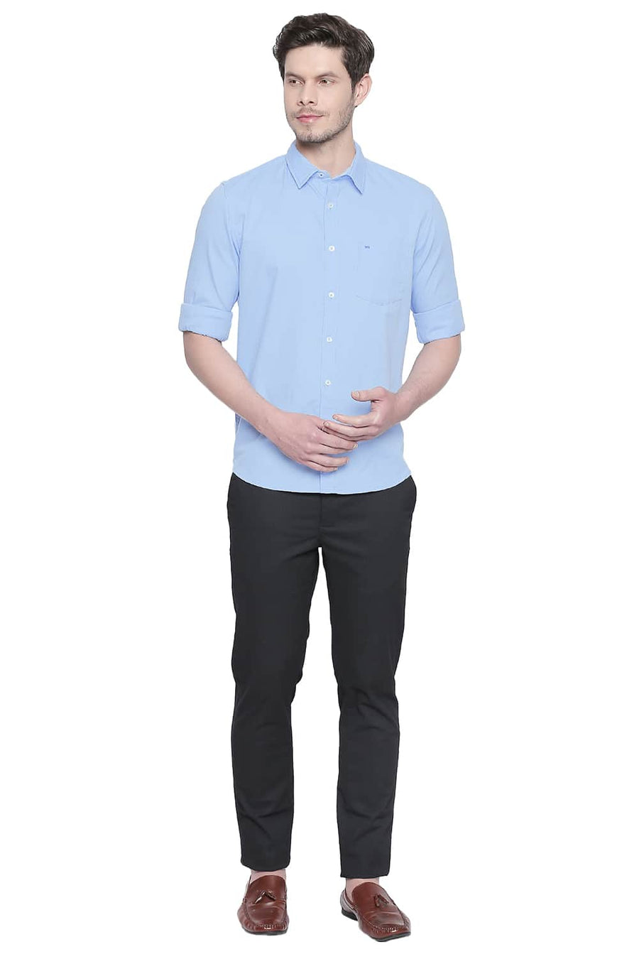 BASICS SLIM FIT BOY BLUE DOBBY SHIRT