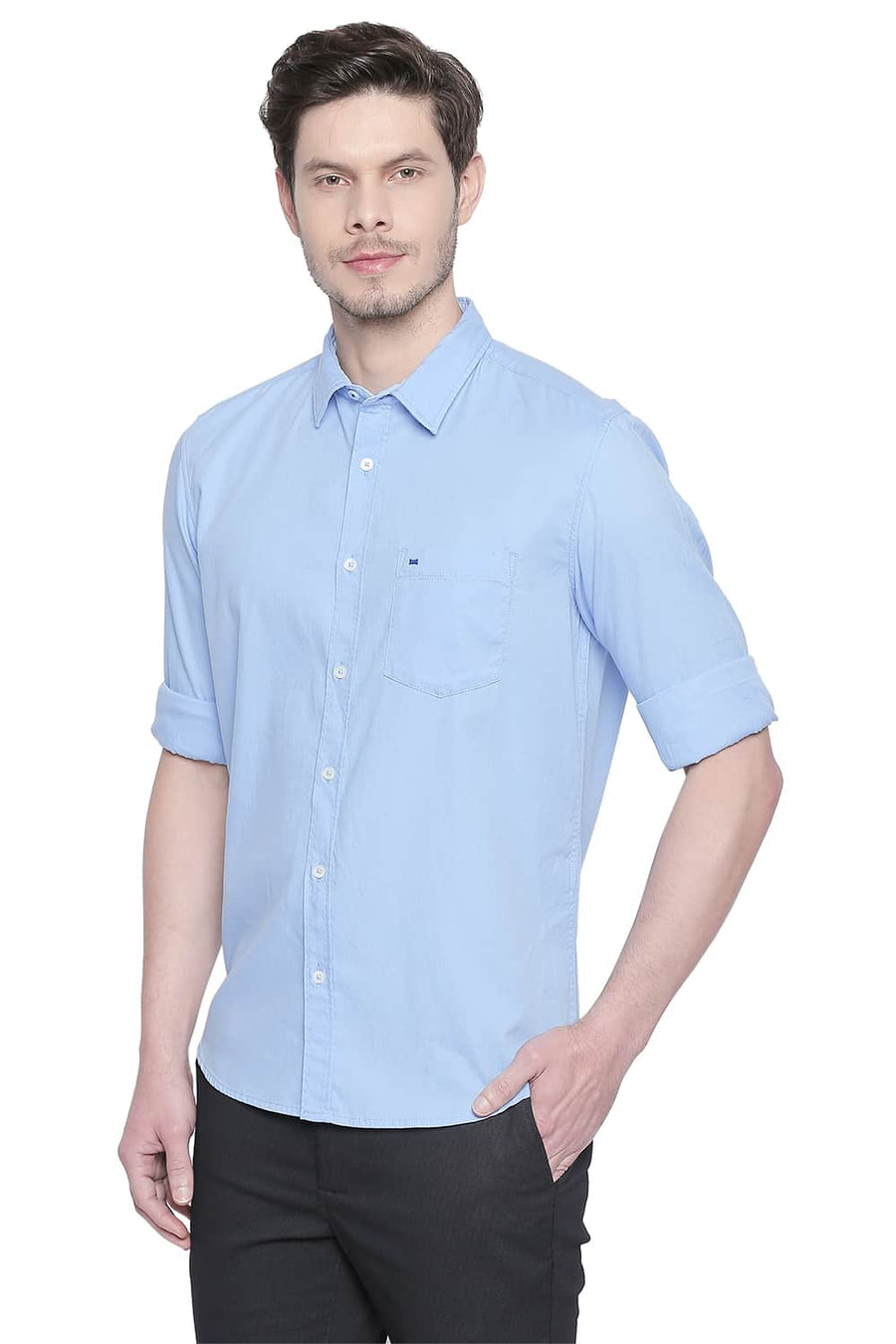 BASICS SLIM FIT BOY BLUE DOBBY SHIRT