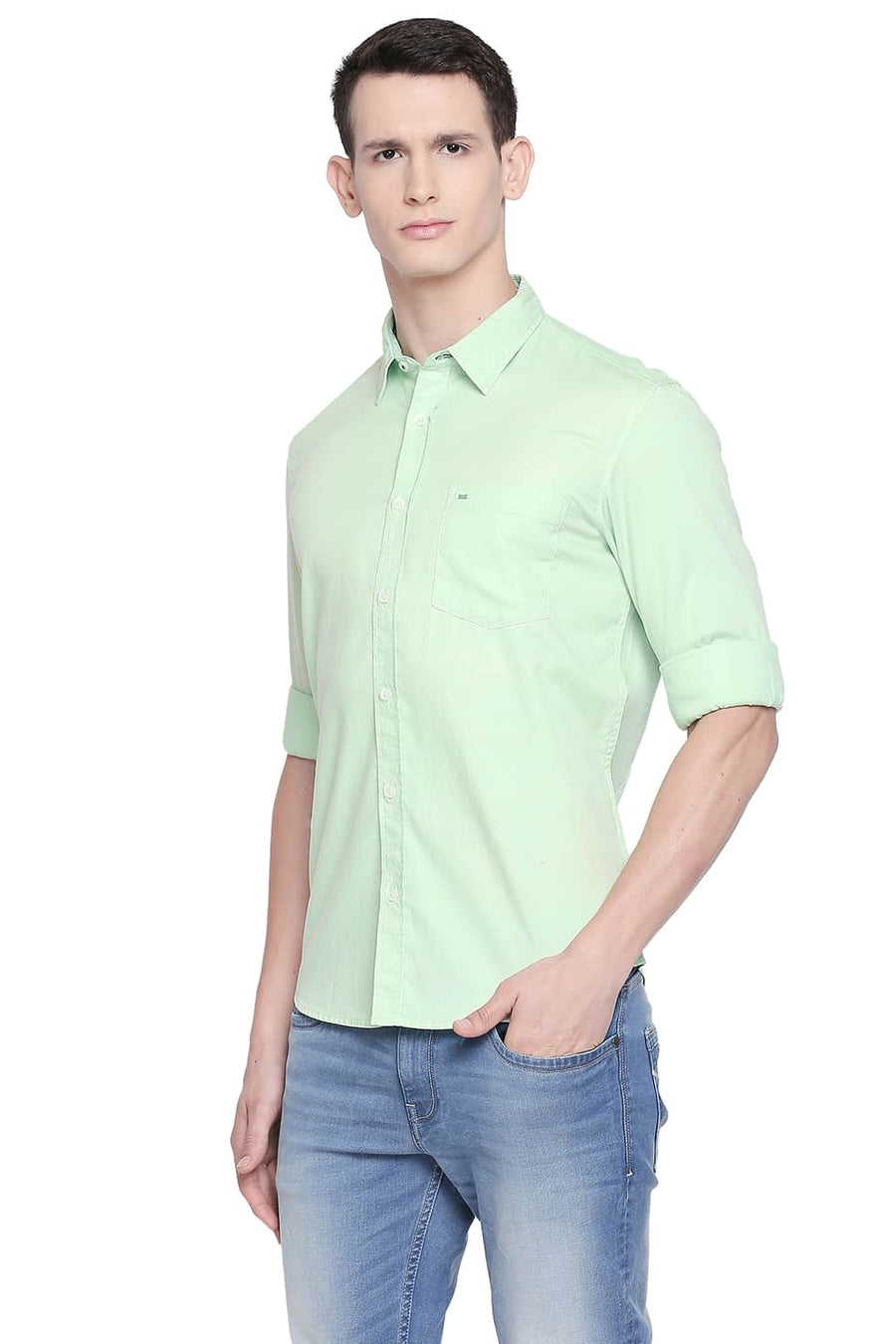 BASICS SLIM FIT PATINA GREEN DOBBY SHIRT