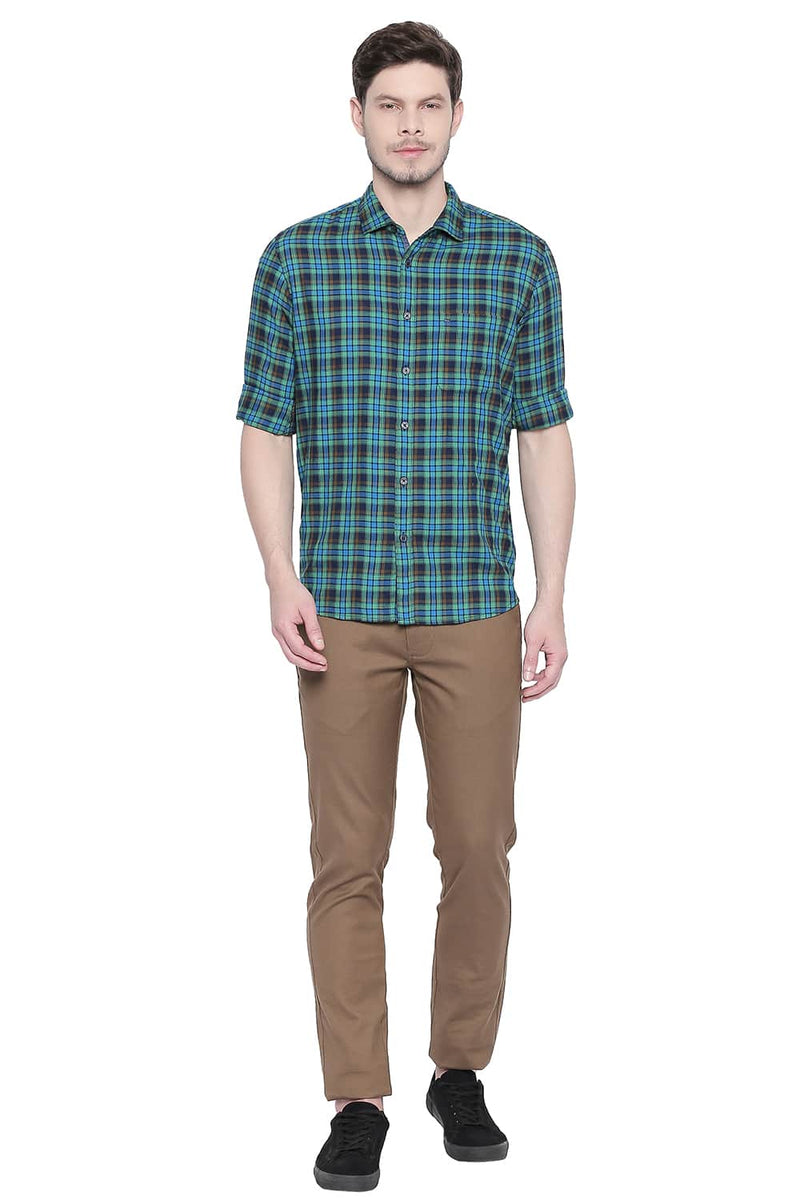 BASICS SLIM FIT DOBBY CHECKS SHIRT