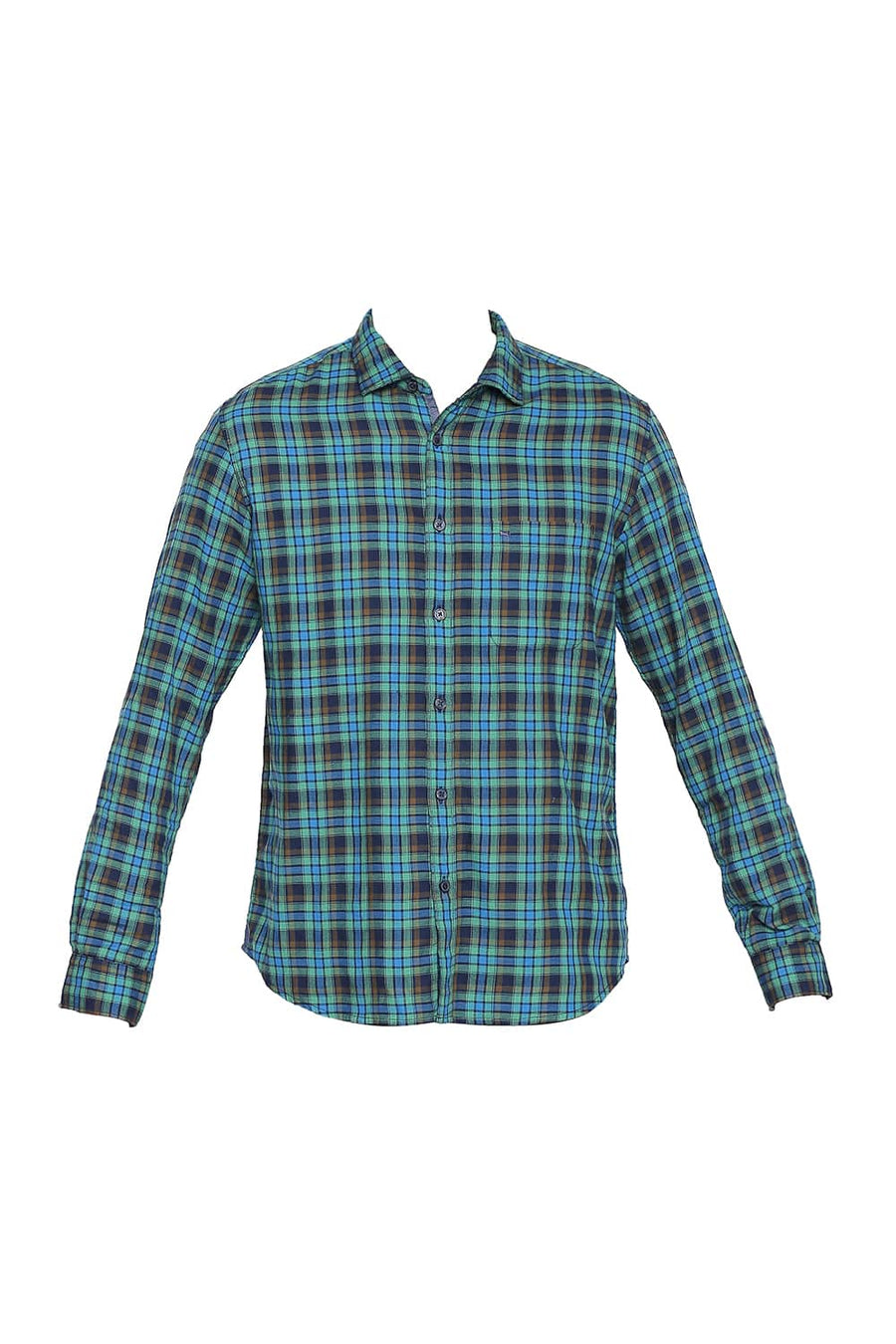 BASICS SLIM FIT GREEN BRIAR DOBBY CHECKS SHIRT